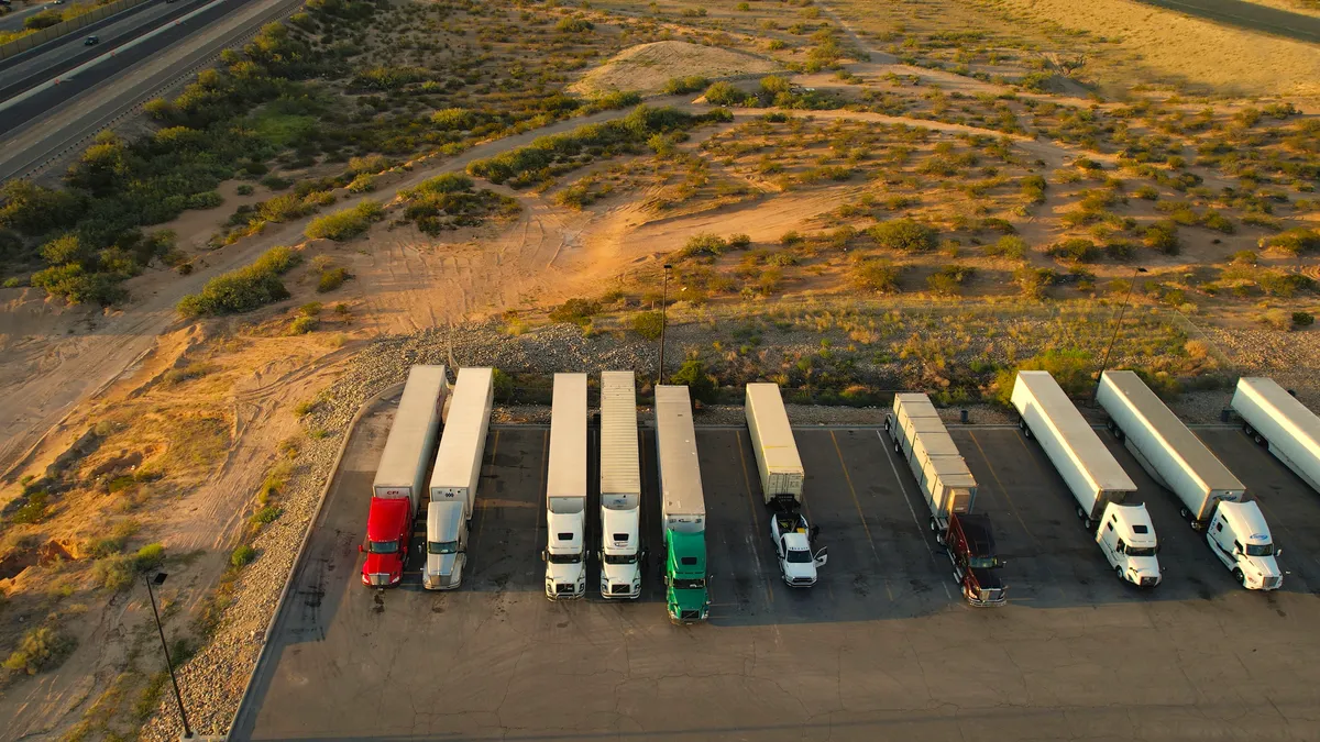 Tractor-trailers at a rest stop in Texas.