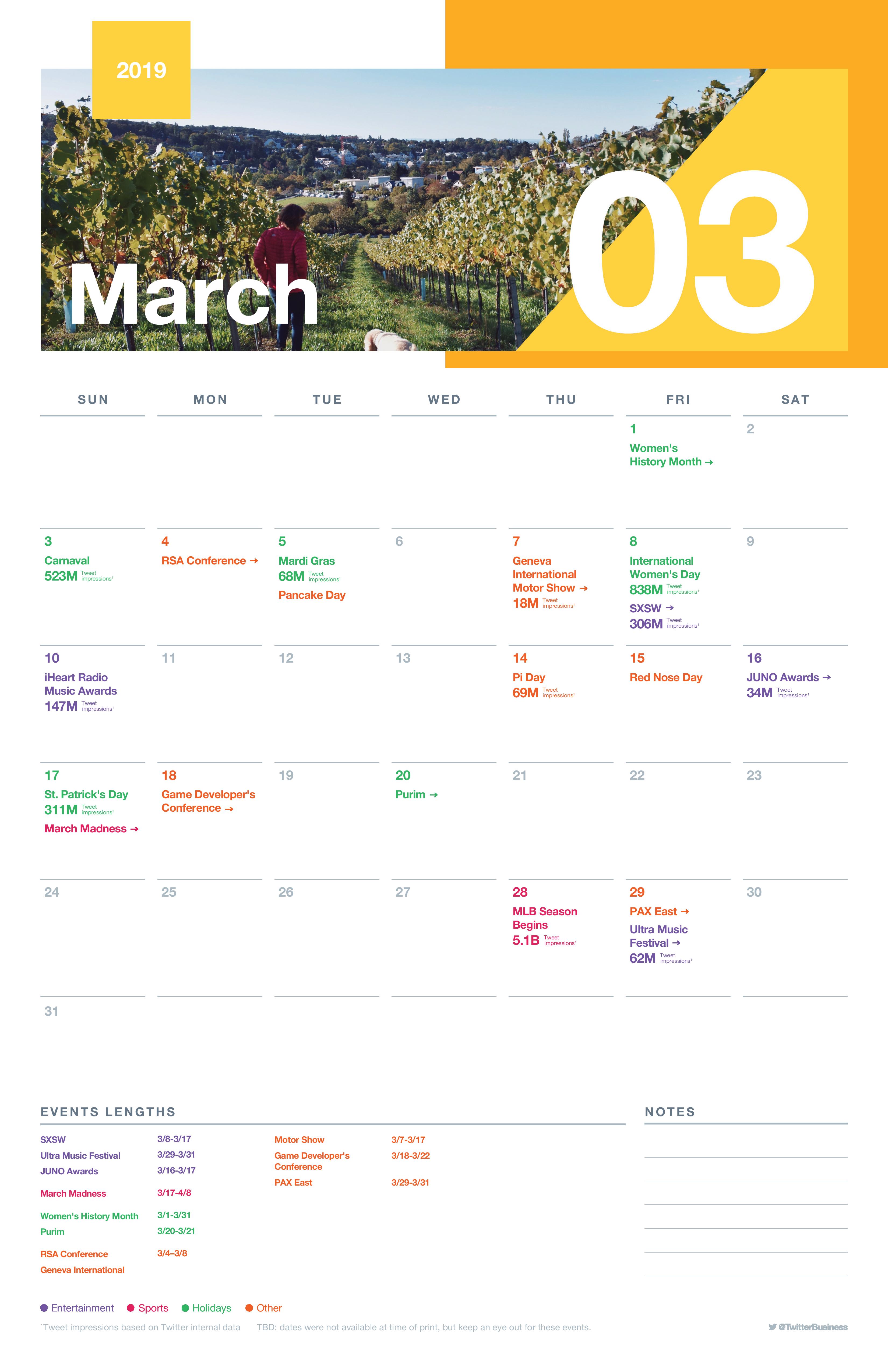 Twitter major events calendar - March 2019