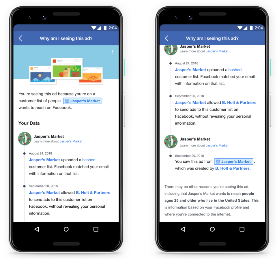 Facebook ad list data