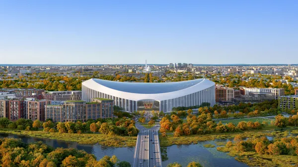 A rendering of a professional sports stadium.