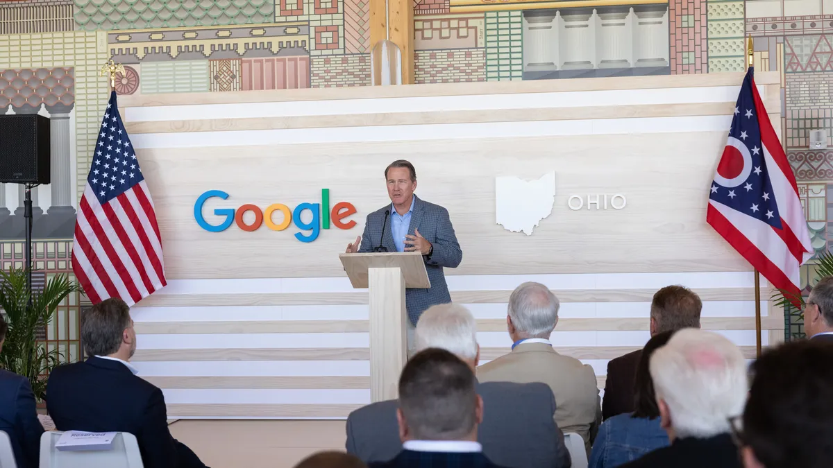 Ohio Lt. Gov. Jon Husted gives a speech during a press conference on Google's $1.7 billion investment in its data centers in Ohio.