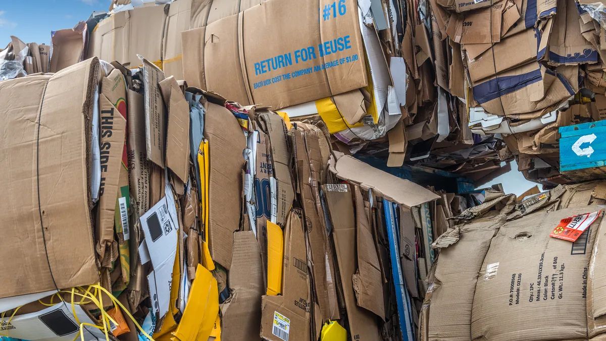 Cardboard baled for recycling