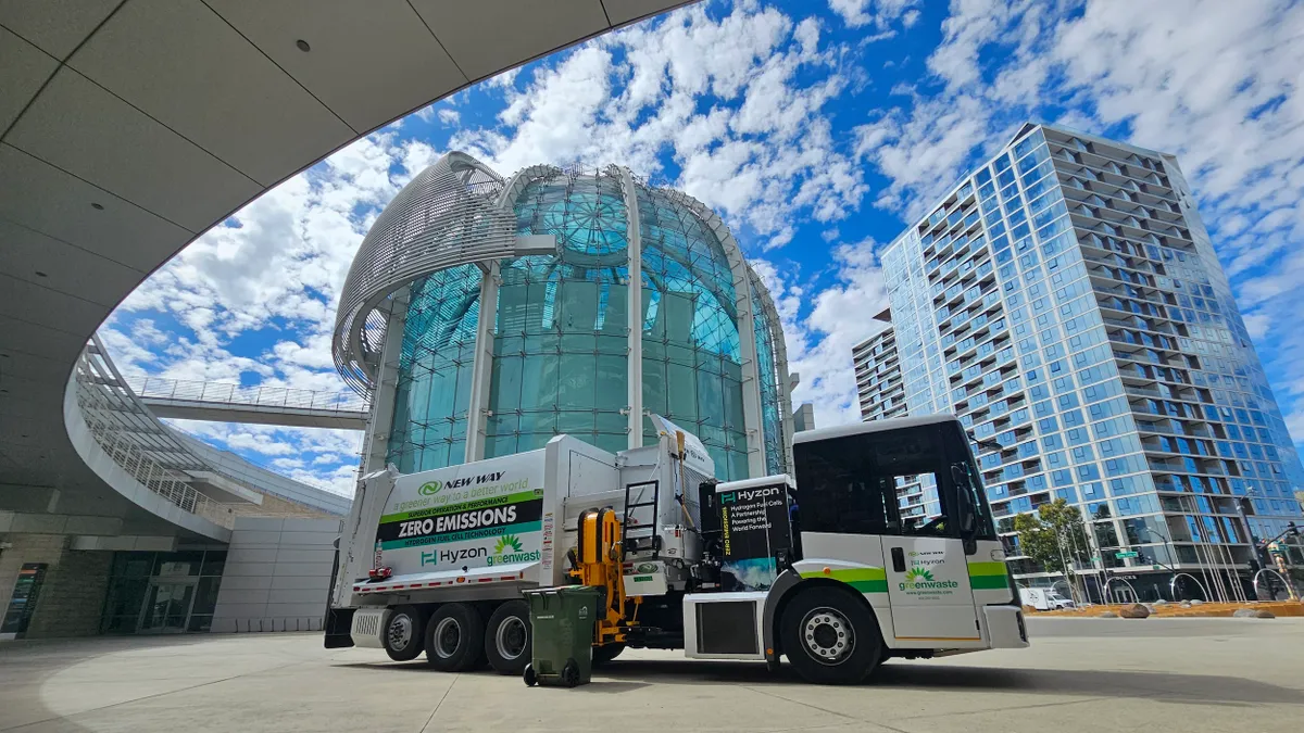 A truck with the label "Zero Emissions" in San Jose, California