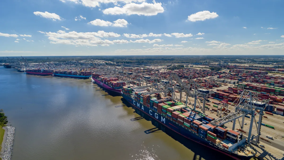 A vessel docked at a water port in Georgia.