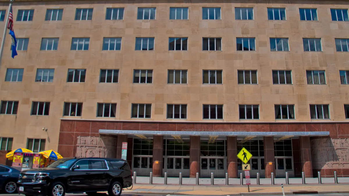 The South entrance of the U.S. Government Accountability Office Building on 441 G Street NW Washington, D.C.