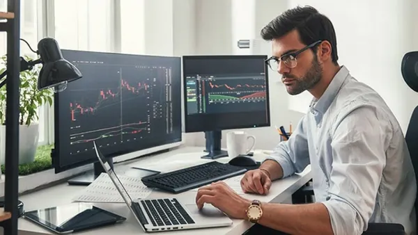 Person looking at charts on their computer.