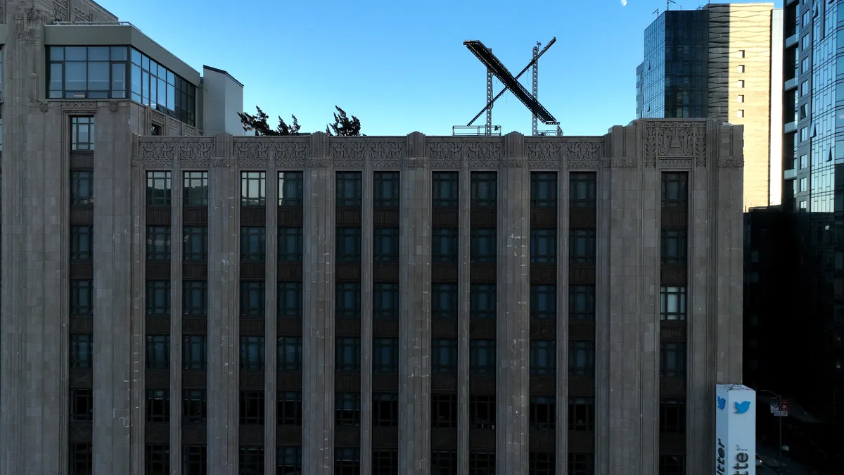 A large X is seen on the roof of the former Twitter headquarters on July 28, 2023 in San Francisco, California.