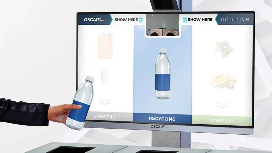A rendering of the Oscar Sort AI camera sorting system for identifying if waste should go into landfill, recycling or compost bins.