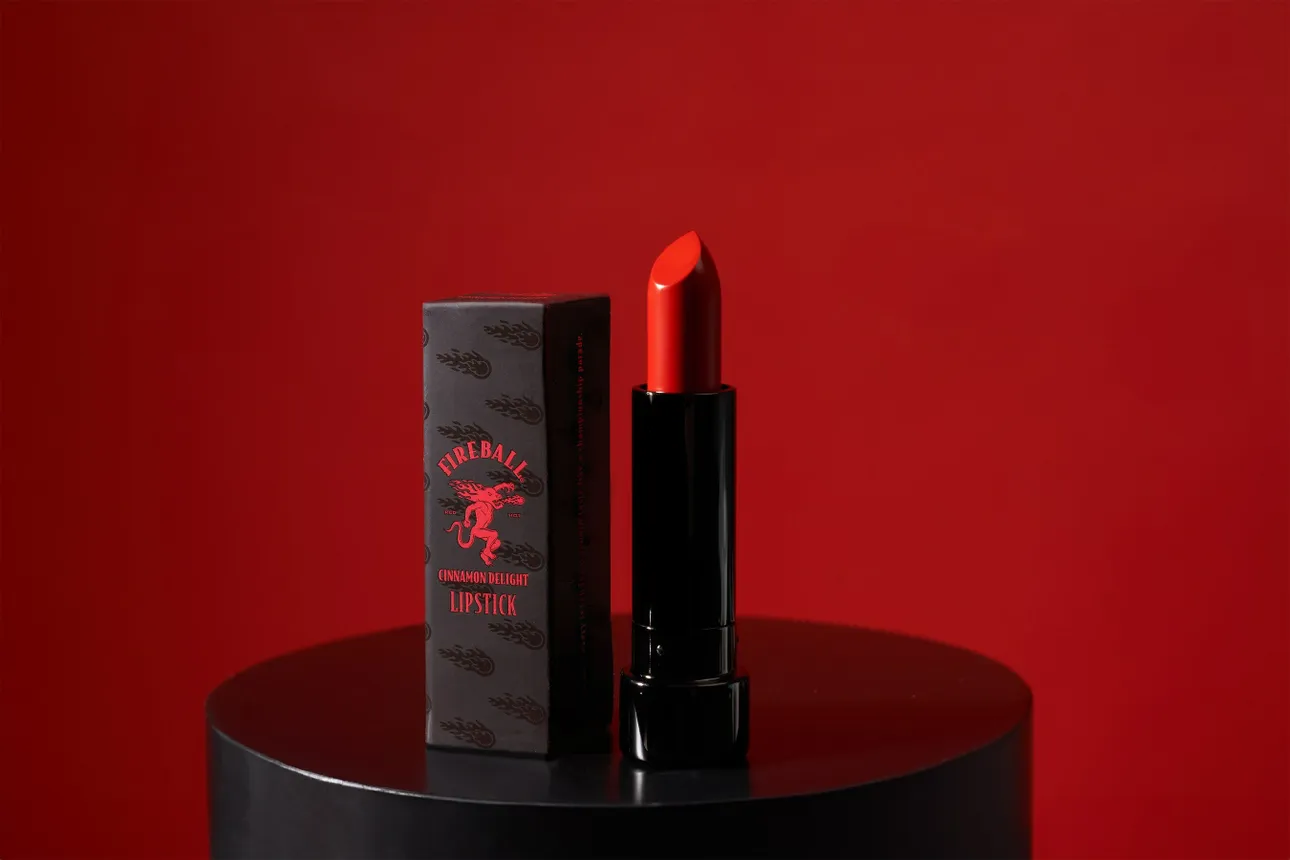 A tube of Fireball&#x27;s red Cinnamon Delight lipstick