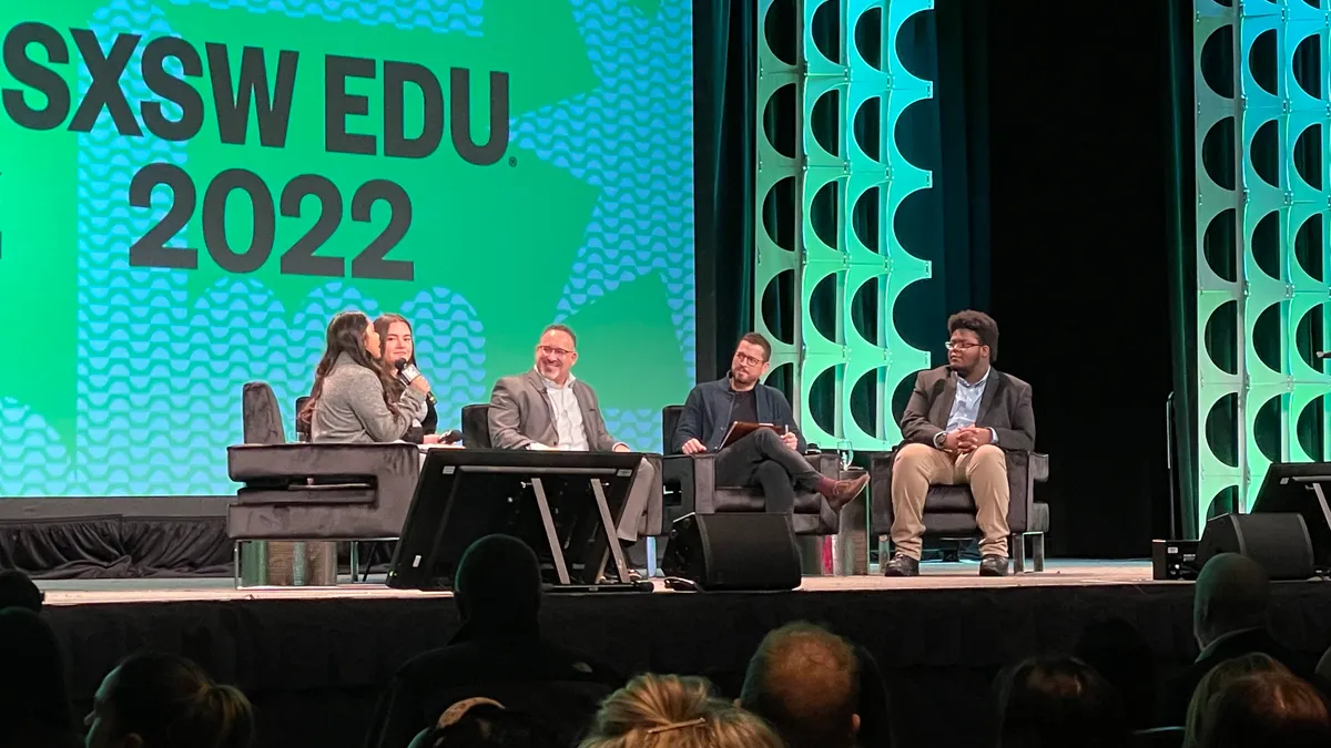 U.S. Secretary of Education Miguel Cardona engages with students during a conversational keynote at SXSW EDU 2022 in Austin, Texas.