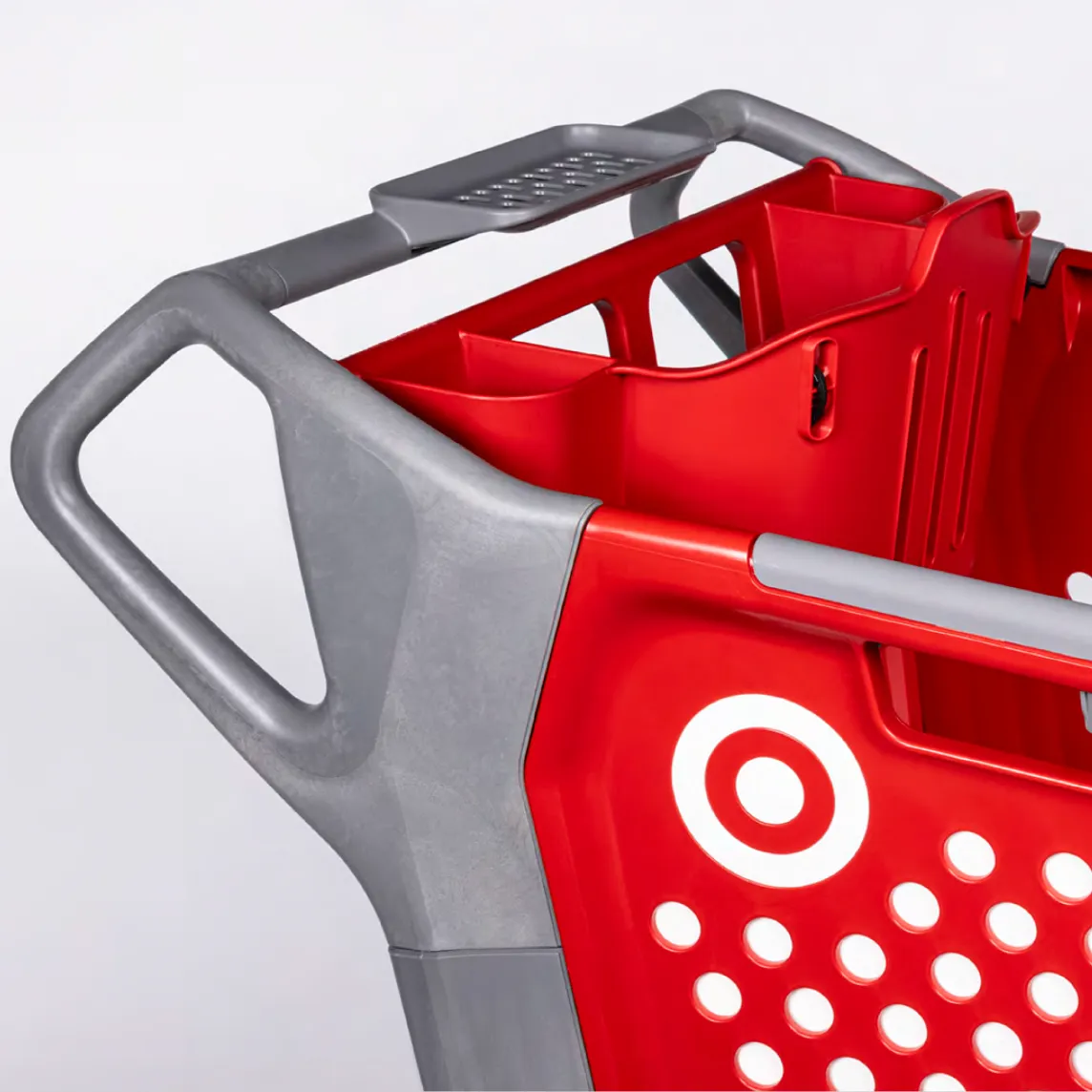 An updated Target shopping cart with expanded child seat.