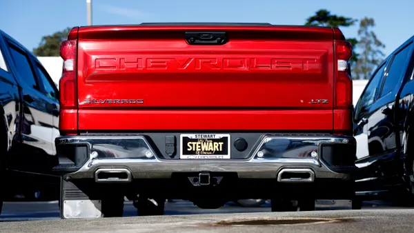 A Chevrolet Silverado truck is displayed on the sales lot at Stewart Chevrolet on January 06, 2026 in Colma, California.