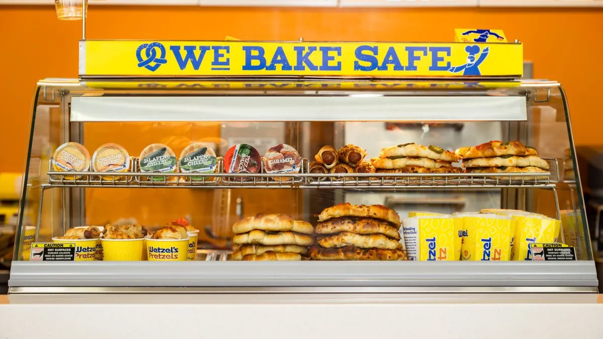 A photo of a Wetzel's Pretzels inside a convenience store