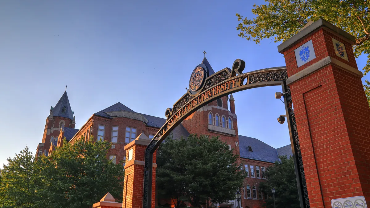 The gateway to Saint Louis University, which bears the institution's name.