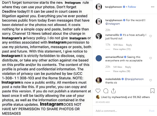 Instagram hoax message