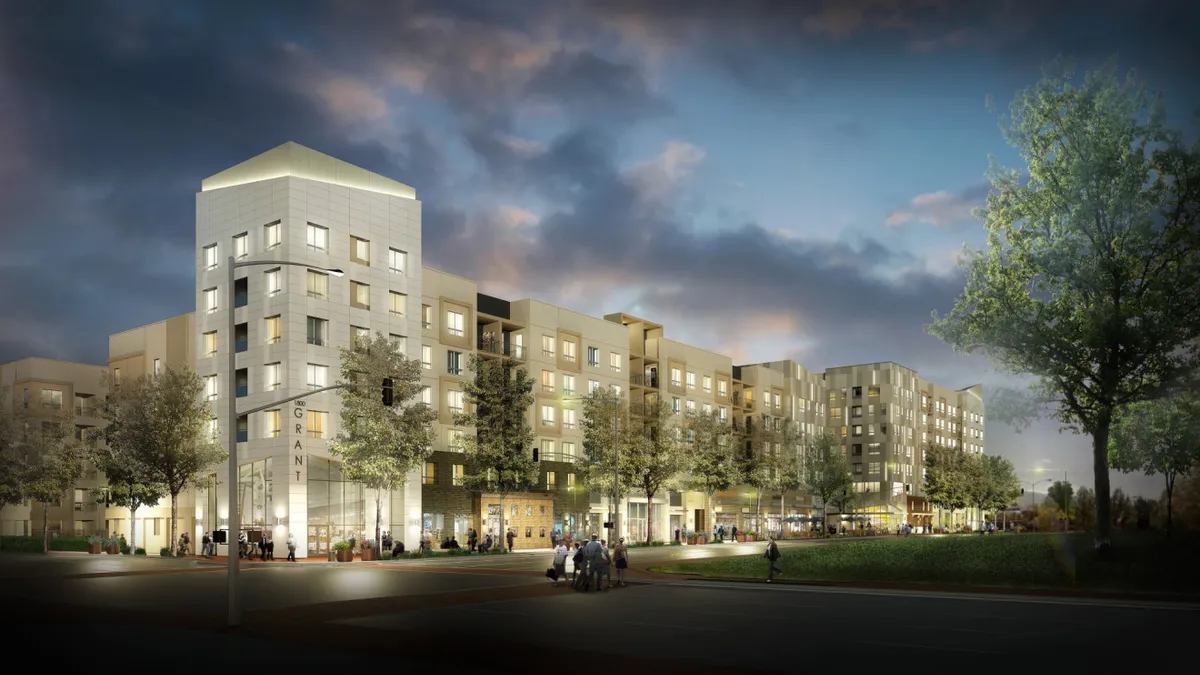 A rendering of The Grant, a mixed-use development under construction in Concord, California.