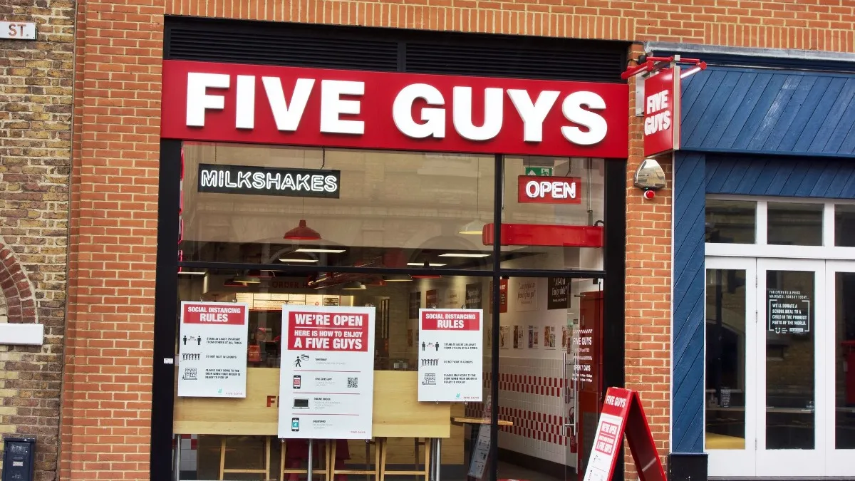 A Five Guys restaurant during the coronavirus pandemic in 2020.