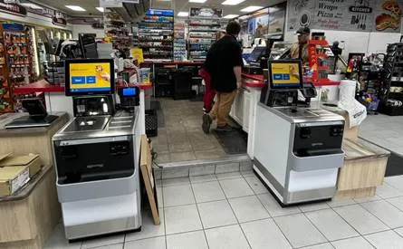 A photo of a self-checkout kiosk at a Parkland store.