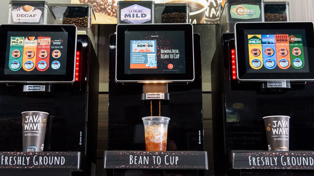 A photo of Franke bean-to-cup machines in a Family Express convenience store.