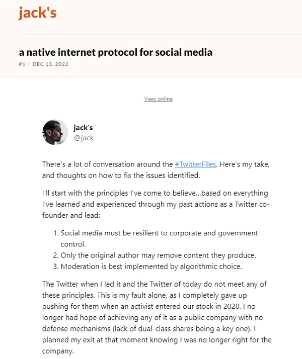 Revue post from Jack Dorsey
