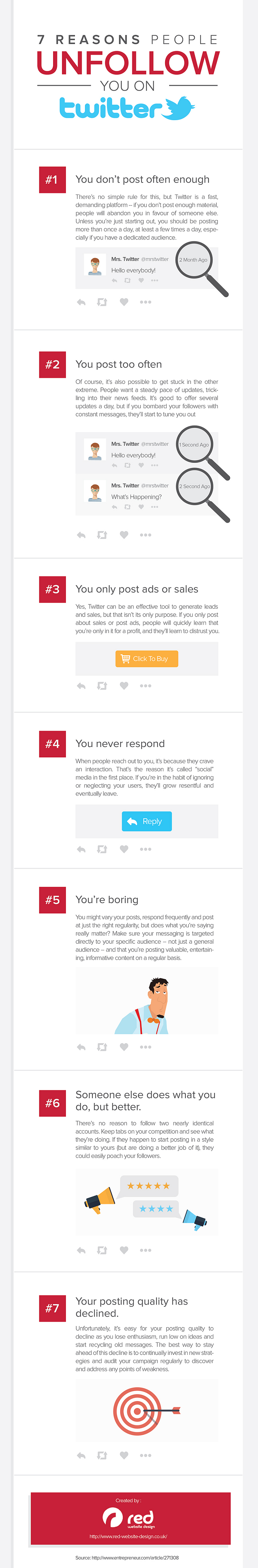Reasons people unfollow on Twitter infographic