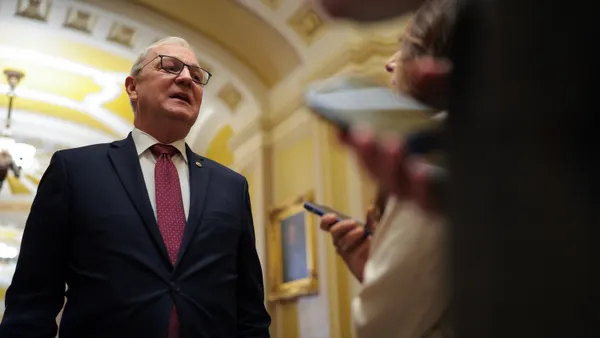 U.S. Sen. Kevin Cramer (R-ND) speaks to reporters before the weekly Republican Senate policy luncheon at the U.S. Capitol on April 01, 2025 in Washington, DC.