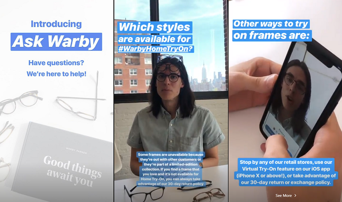 Instagram Stories example - Warby Parker