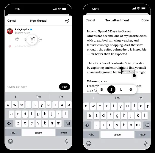 Threads text expansion