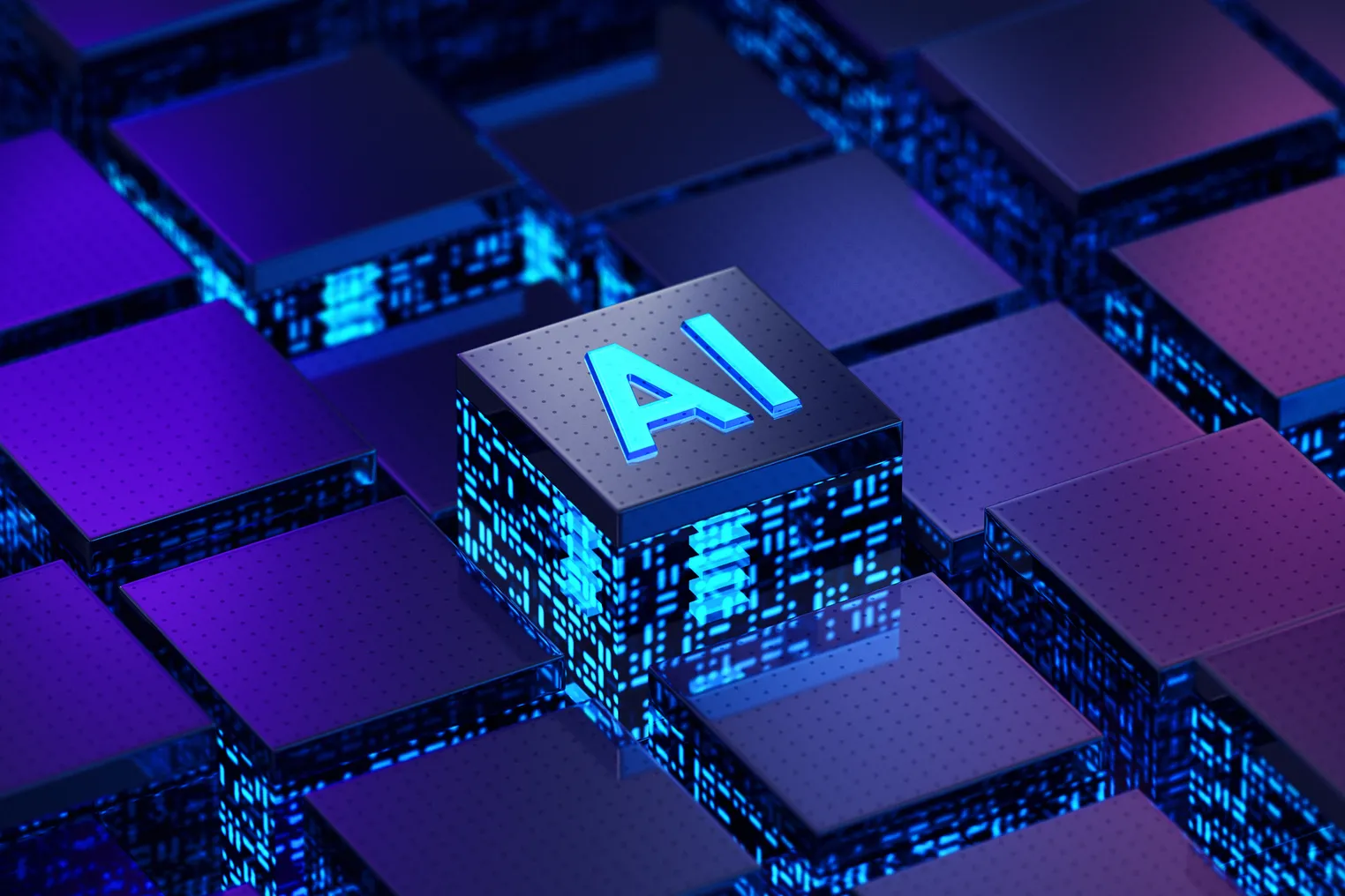 The letters AI on a digital block