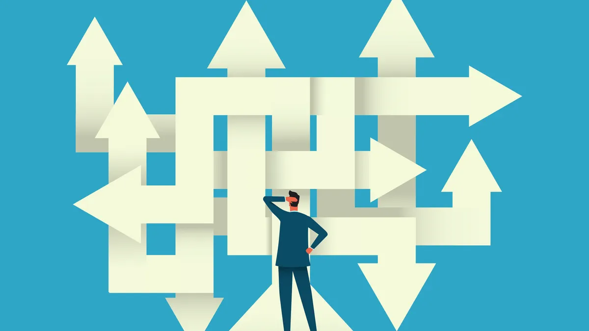 Businessman on a crossroad
