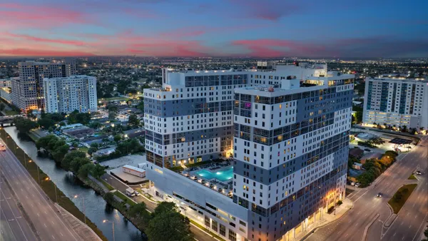 Aerial view of high-rise student housing project