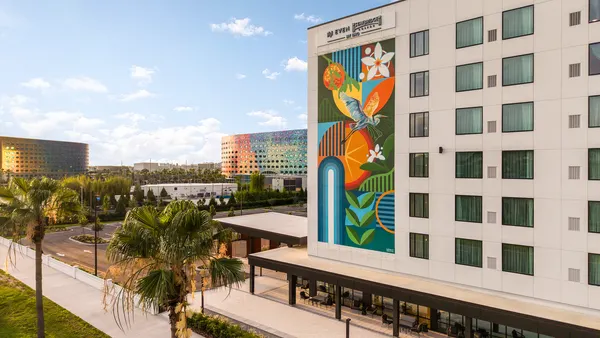 Painted mural on the outside of hotel