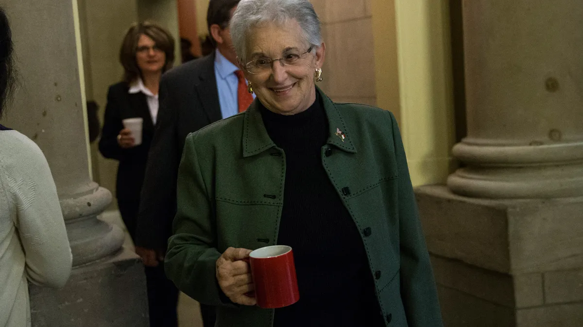 U.S. Rep. Virginia Foxx (R-NC) leaves Speaker Boehner's office at the Capitol Building on October 15, 2013 in Washington, DC.