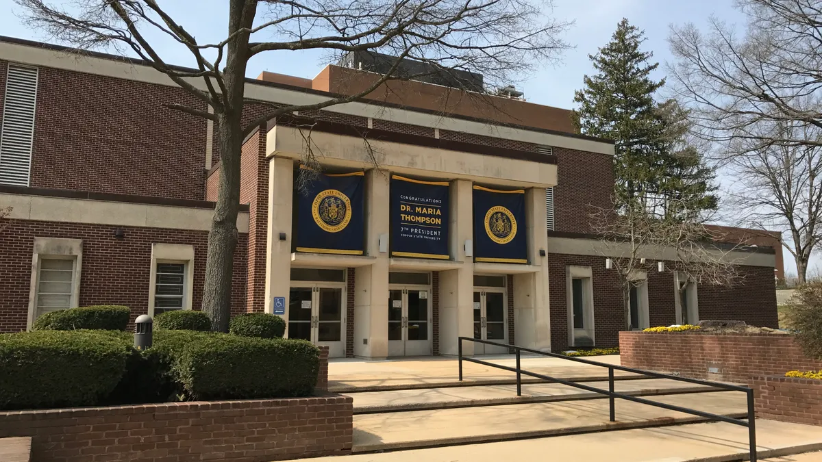 A brick auditorium built in the 1950's