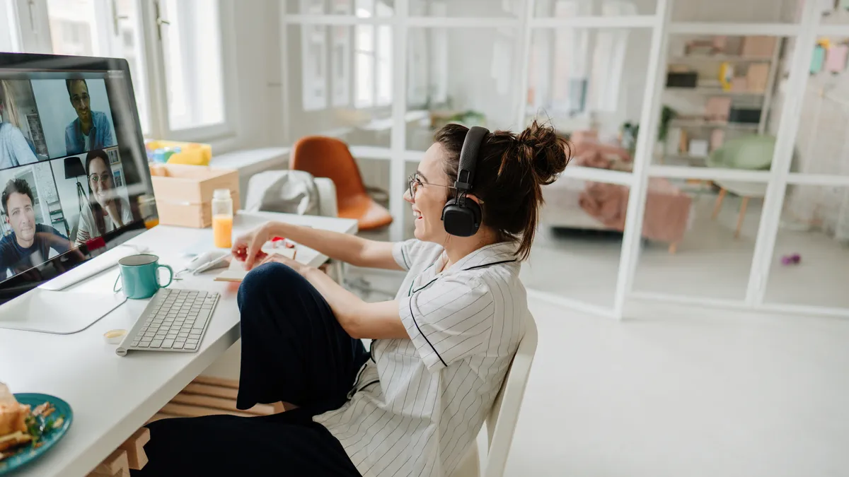 Smiling woman having a video call