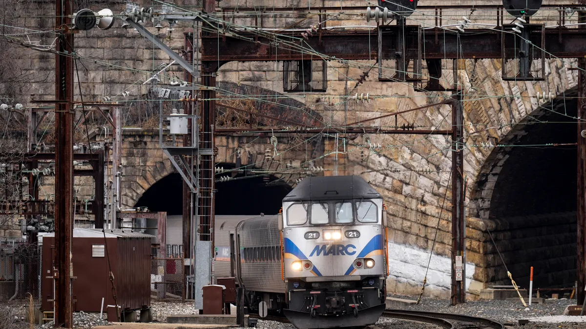 A train going through a tunnel