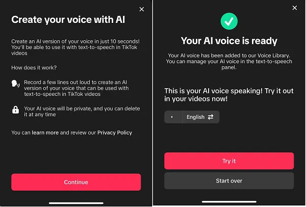 TikTok create your own voice