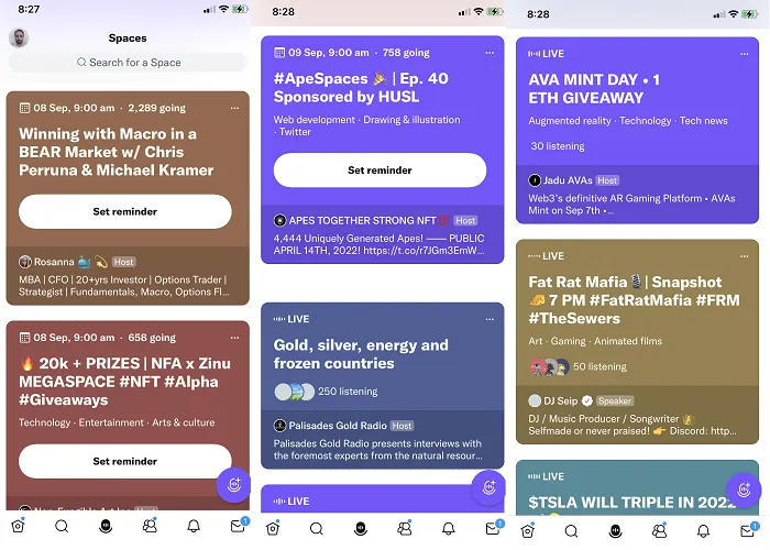 Twitter Spaces tab
