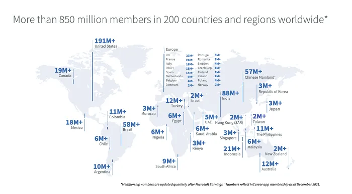 LinkedIn member map - July 2022