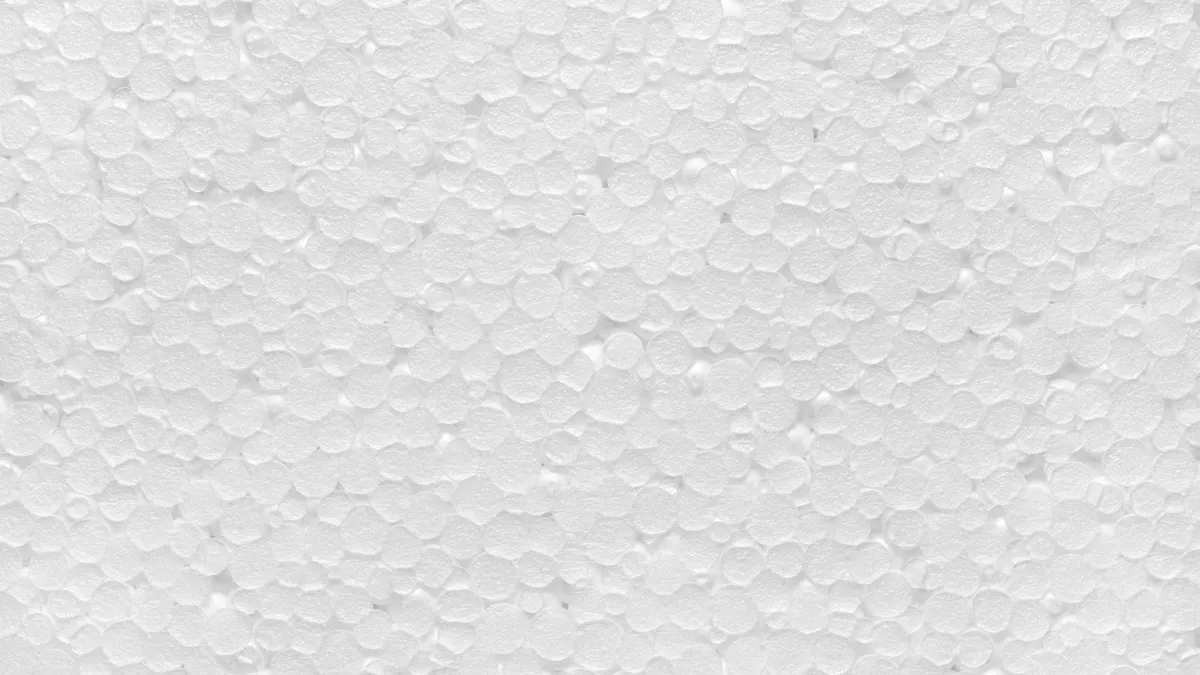 Close-up of a sheet of white expanded polystyrene foam