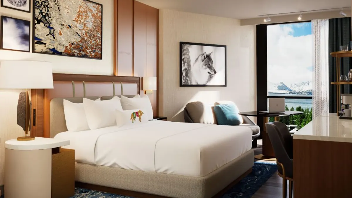 A rendering of a guest room at Caesars Republic Lake Tahoe Hotel & Casino.