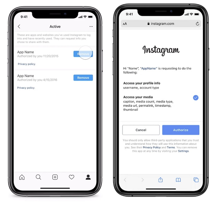 Instagram third party access settings