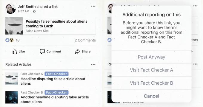 Facebook fact-check prompt