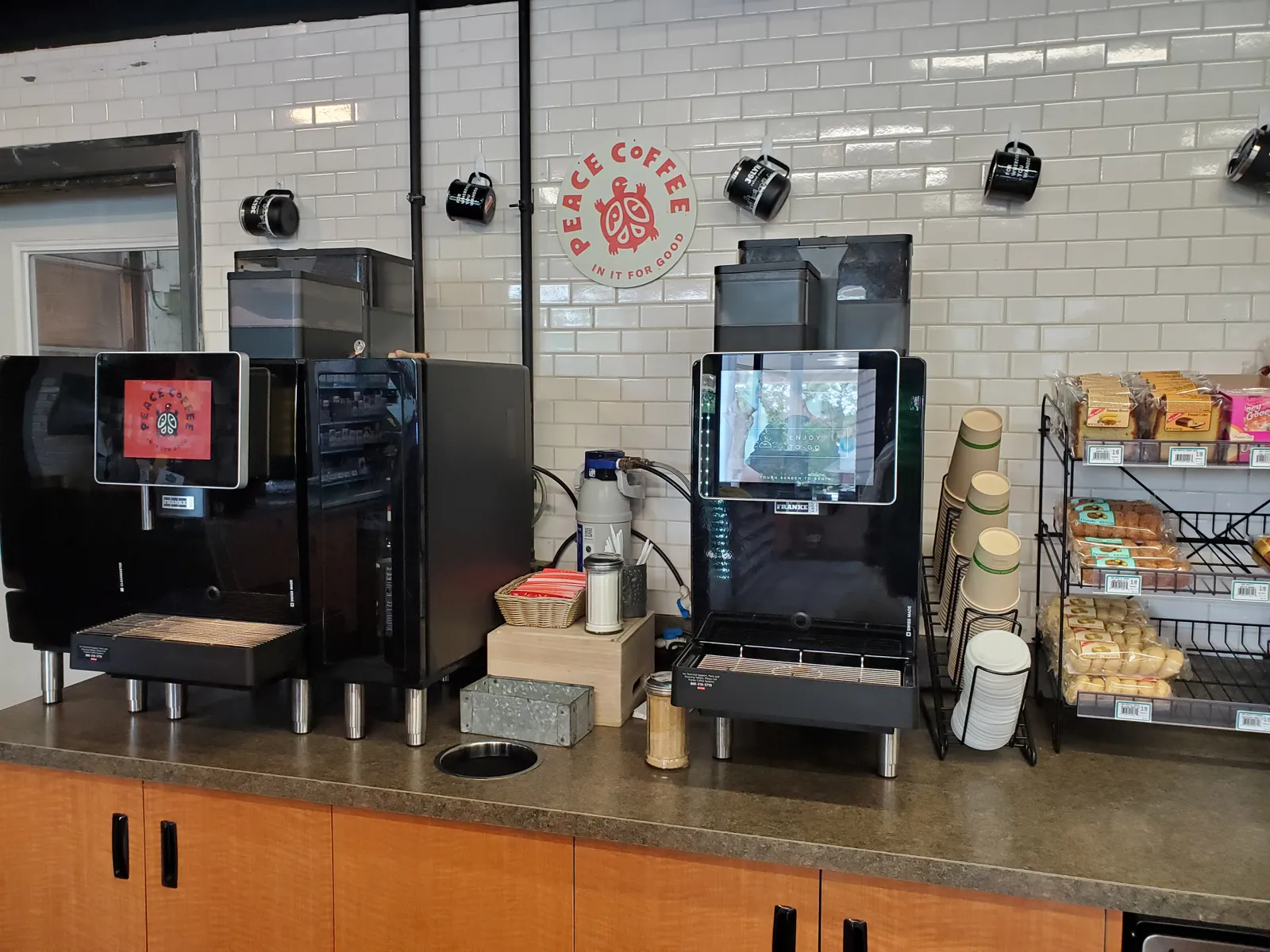 A photo of Peace Coffee being sold inside 36 Lyn.