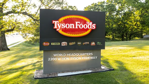 A sign for Tyson Foods is pictured outdoors.