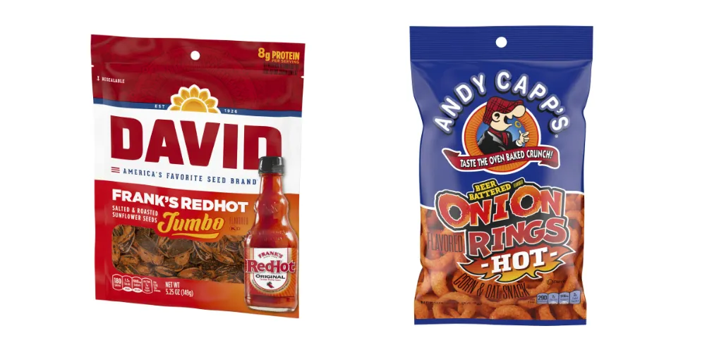 Bags of David's RedHot and Andy Capp's Hot Onion Rings