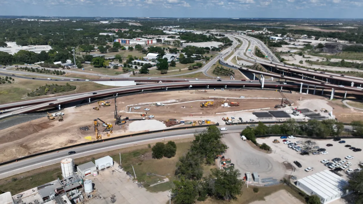 Aerial view of the active construction site of the Eagle Mountain Water Treatment Plant.