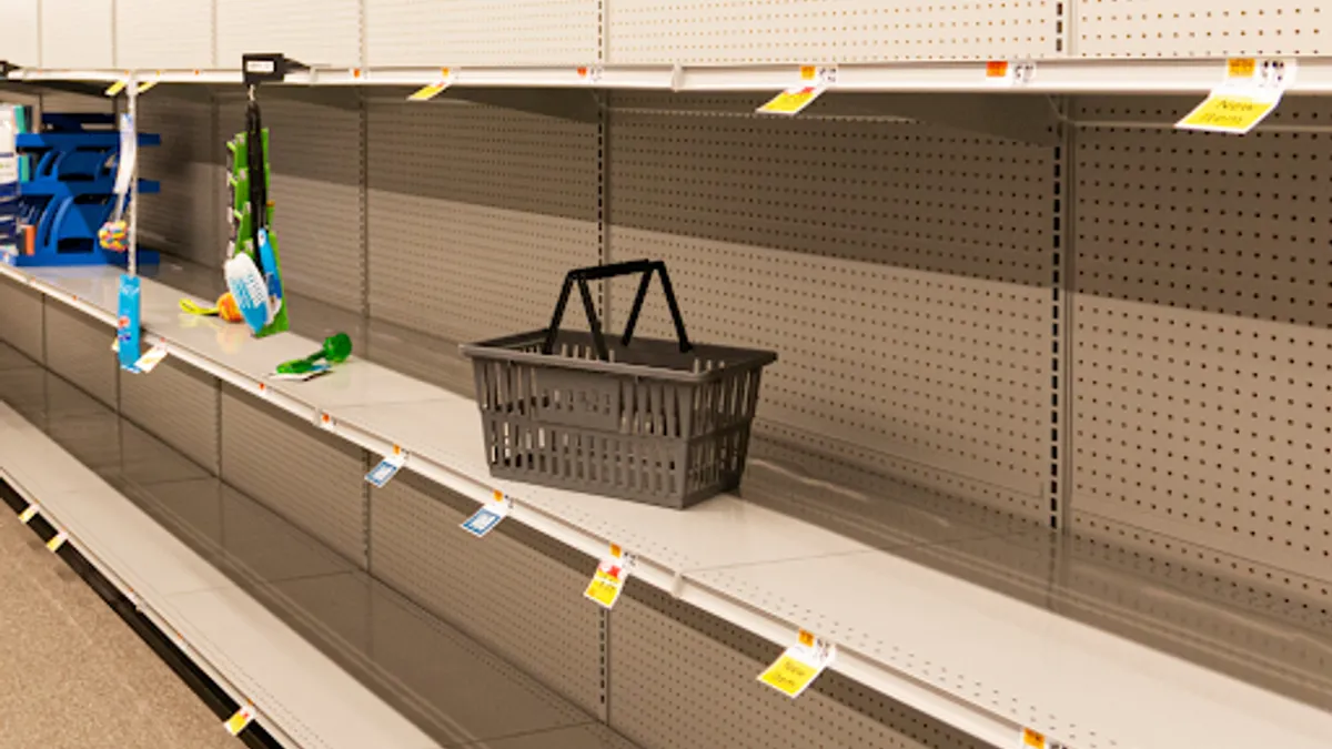 shopping basket on near-empty shelf