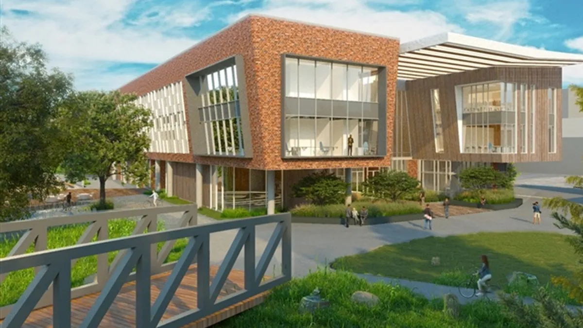 A rendering shows the planned College of Behavioral and Social Sciences building at Chico State University.