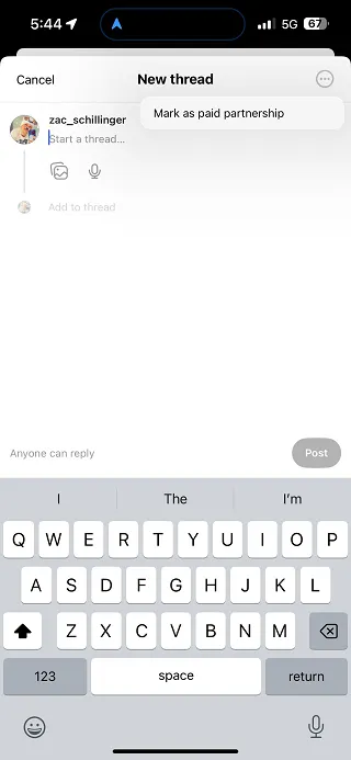 Threads paid partnership tag